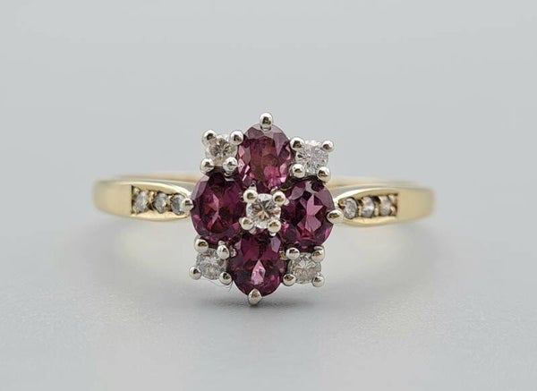 Vintage ring met edelsteen toermalijn en diamant. 2022/846