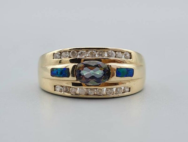 Vintage ring met edelsteen mystic topaas, opaal en witte topaas. 2022/895