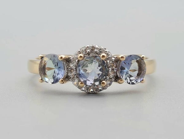 Vintage ring met edelsteen blauw groene apatiet en diamant. 2023/331