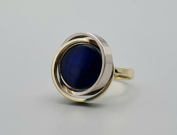 Vintage  bi-color design ring met edelsteen lapis lazulli.  2023/412