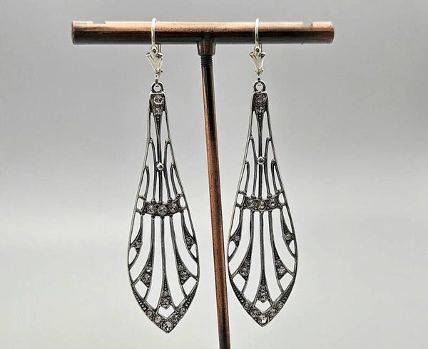Grote Zilveren Art Deco oorbellen met Swarovski Kristallen. 2025/513