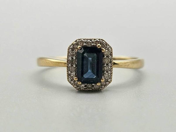 Vintage ring met edelsteen saffier en diamant. 2024/284.