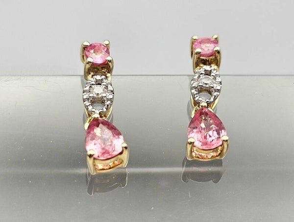 Vintage oorbellen met edelsteen roze saffier en diamant. 2024/341.