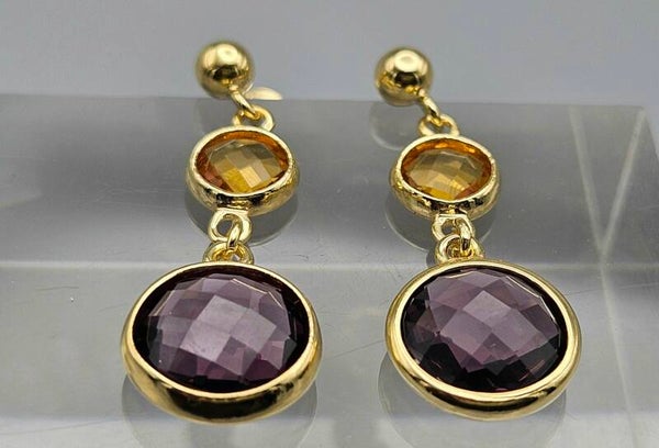 Vermeil op zilver oorbellen met edelstenen citrien en amethist. 2024/471.