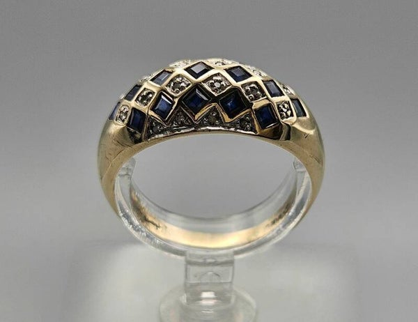 Vintage ring met edelsteen saffier en diamant. 2024/483.