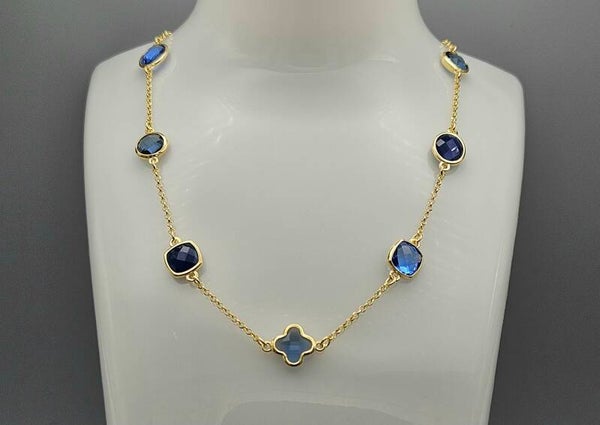 Vermeil op zilver ketting met edelsteen blauwe topaas. 2025/263