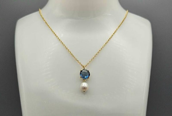 Vermeil op zilver collier met edelstenen topaas en parel. 2025/297.