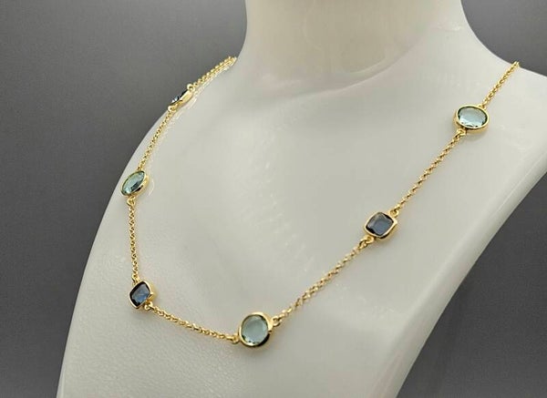Vermeil op zilver ketting met edelsteen blauwe topaas. 2025/289.