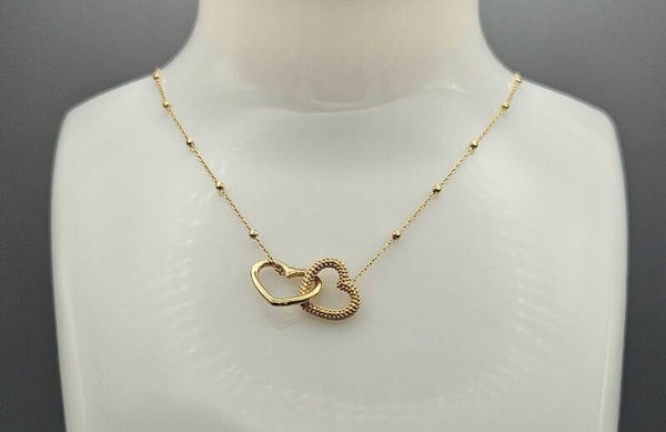 Vermeil op zilver collier bolletjes/hart. 2025/278