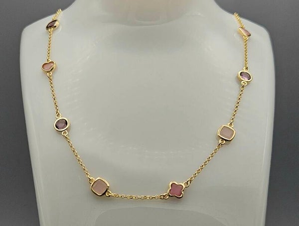 Vermeil op zilver collier met edelstenen amethist en rozekwarts. 2025/293.