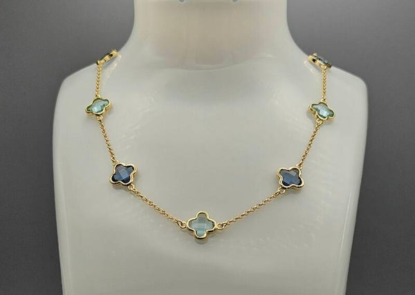 Vermeil op zilver ketting met edelsteen bloem blauwe topaas. 2025/286.