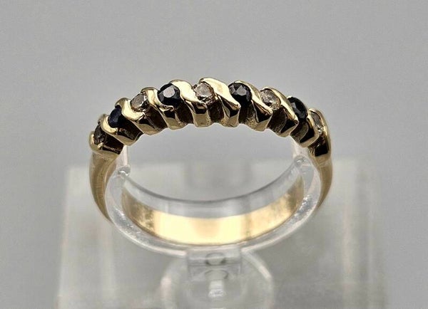 Vintage ring met edelsteen saffier en witte toermalijn. 2025/330.