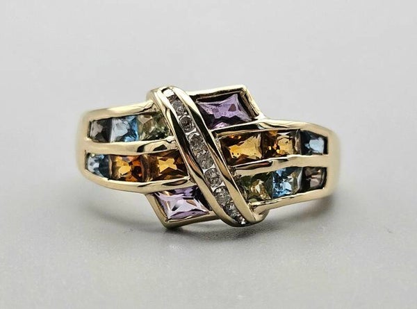 Vintage ring met edelsteen amethist peridot, topaas citrien en diamant. 2025/316