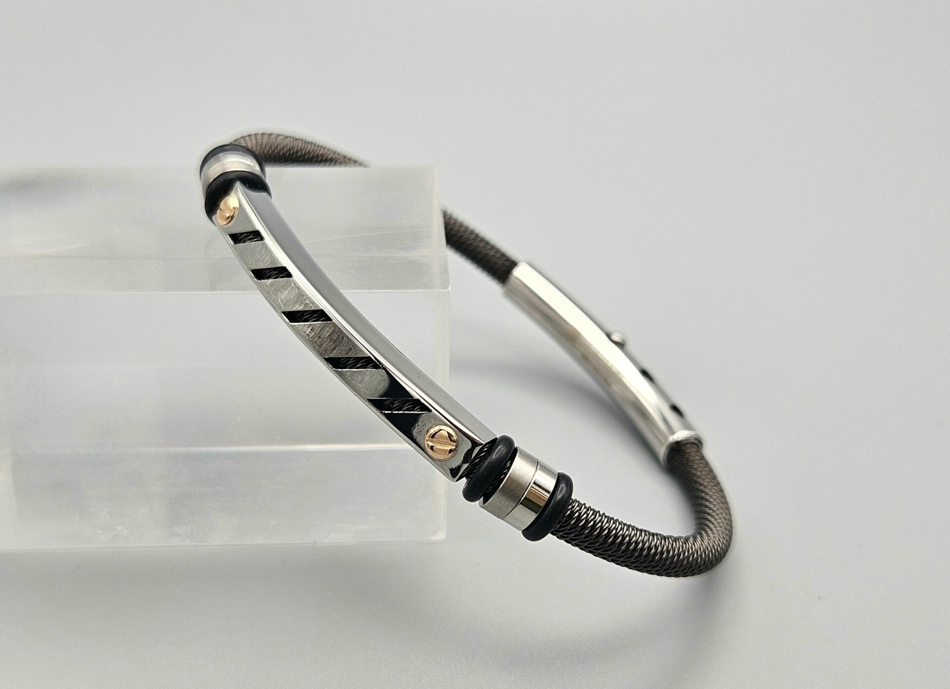 Borsari armband zwart staal met 18 krt roségoud, B34