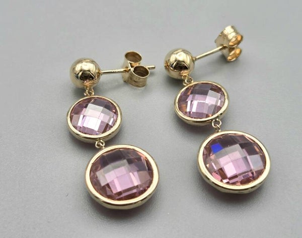Vintage oorbellen met edelsteen roze toermalijn. 2025/489.