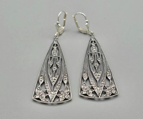 Zilveren Art Deco oorbellen met Swarovski Kristallen. 2025/538.