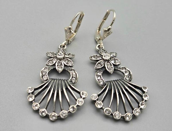 Zilveren Art Deco oorbellen met Swarovski Kristallen. 2025/529.