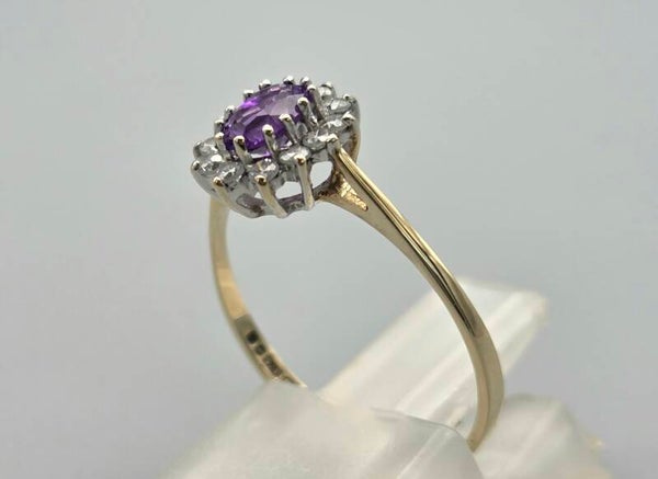 Vintage ring met edelsteen amethist en toermalijn. 2025/536.