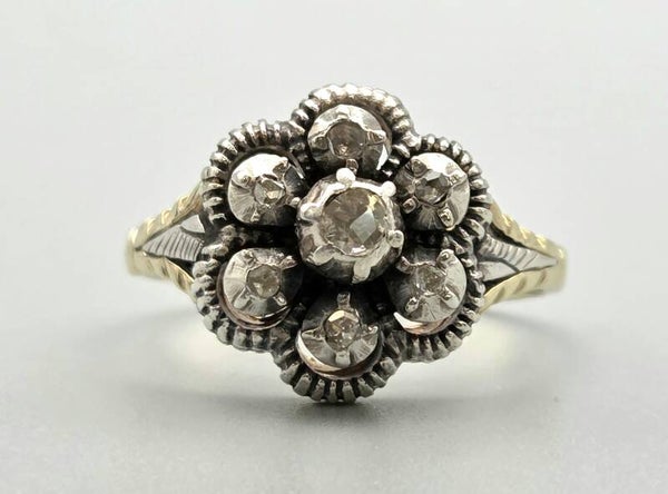 Gouden antieke design ring met diamanten Ca: 0.25ct. 2025/649.