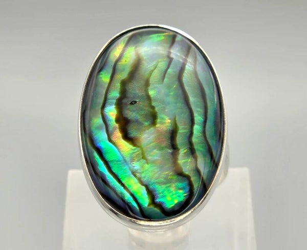 Zilveren ring met edelsteen paua/ abalone schelp. 2025/667
