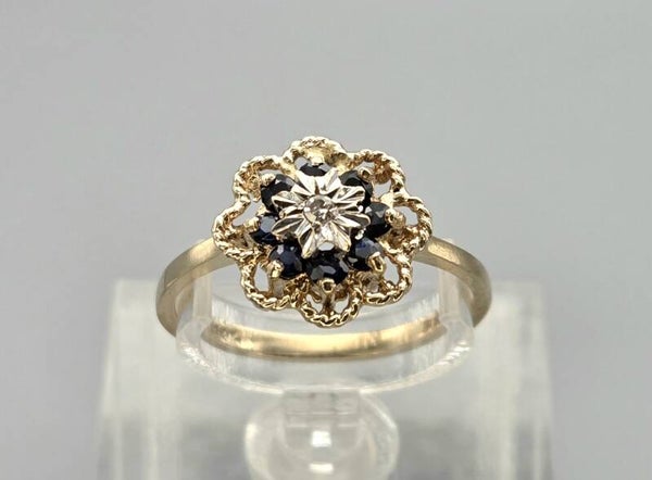 Vintage ring met edelsteen saffier en diamant. 2025/783.