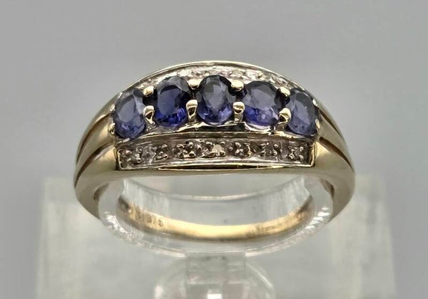 Vintage ring met edelsteen tanzaniet en diamant. 2025/794.