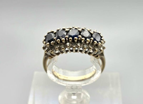 Vintage ring met edelsteen saffier en diamant. 2025/819.