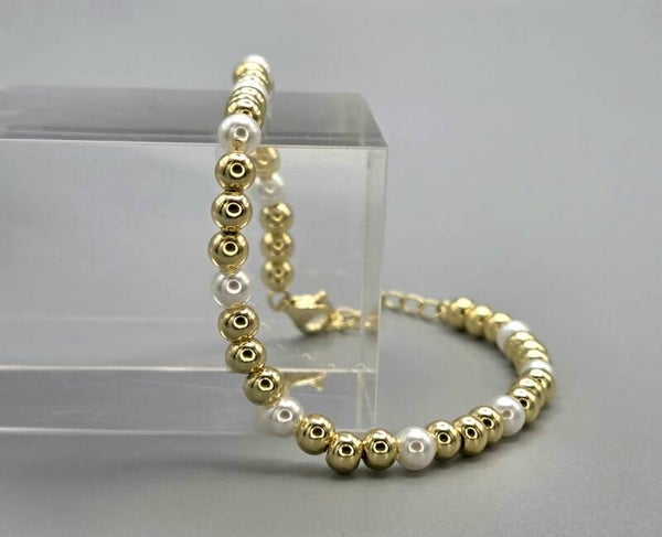 Gold Plated Silver kralen armband met parel. 2026/116.