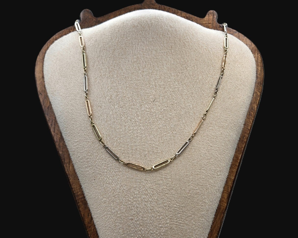 Gouden vintage tri-color schakel ketting/collier. 2026/128