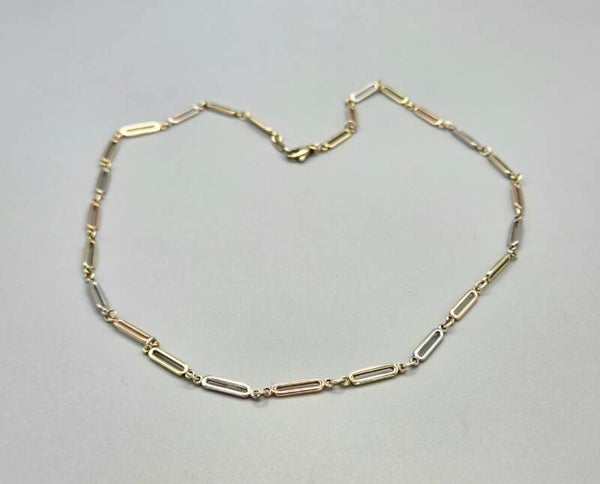 Gouden vintage tri-color schakel ketting/collier. 2026/128