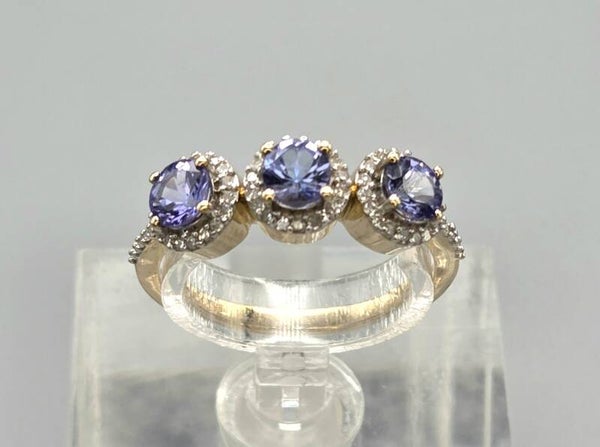 Vintage ring met edelsteen tanzaniet en diamant. 2026/284.