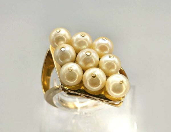 Vintage cocktailring met  parel. 2026/349