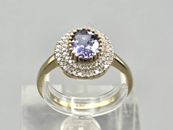 Vintage ring met edelsteen tanzaniet en diamant. 2026/366