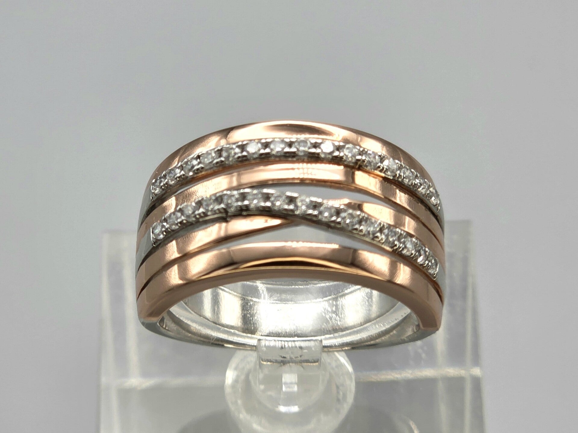 Gold Plated Silver rosé-color design ring met zirkonia. 2026/394