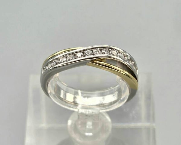 Gold Plated 2 kleuren Silver ring met zirkonia. 2026/380
