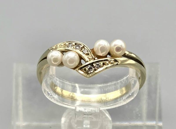 vintage ring met parels en diamanten. 2026/445