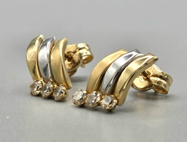 Vintage gouden bi-color oorbellen met zirkonia. 2026/489