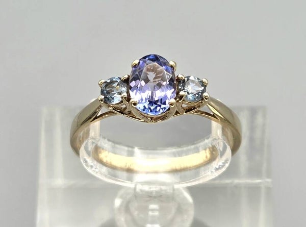 Vintage ring met edelstenen tanzaniet en aquamarijn. 2026/523