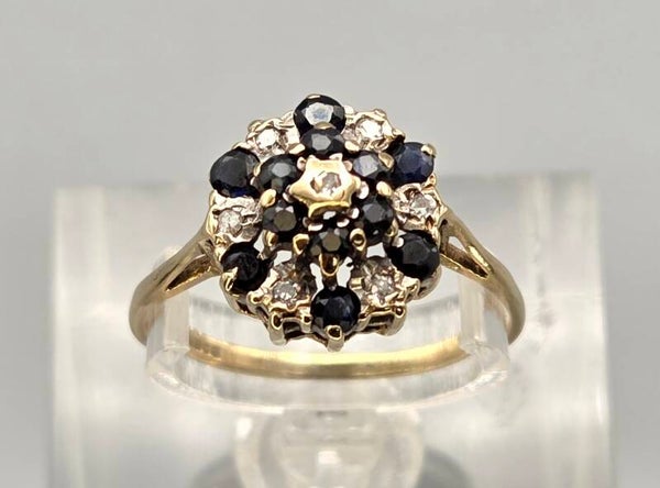 Vintage ring met edelsteen saffier en diamant.2026/512