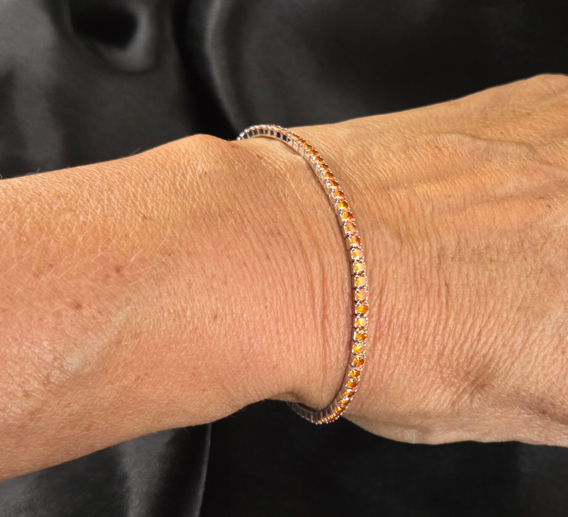 Zilveren stretch tennis bracelet met madeira citrien zirkonia's. 2026/525