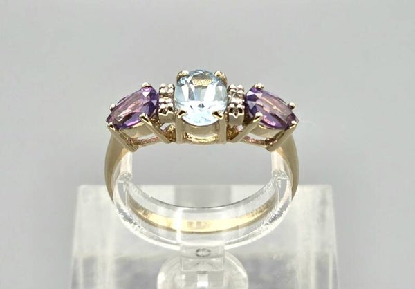 Vintage ring met edelstenen amethist, topaas en diamanten. 2026/534