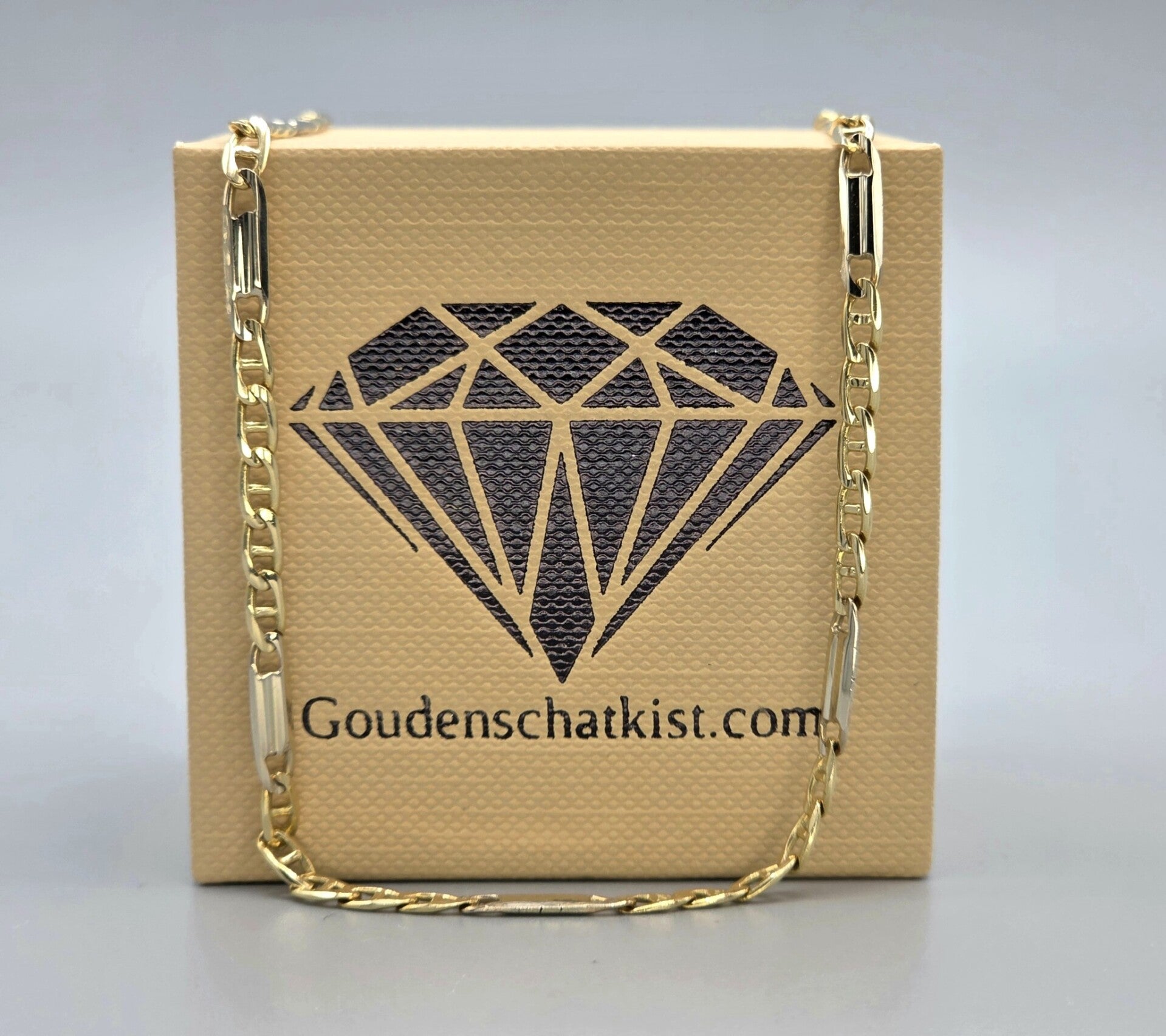 Vintage gouden bi-color anker schakel ketting met plaatjes. 2026/564