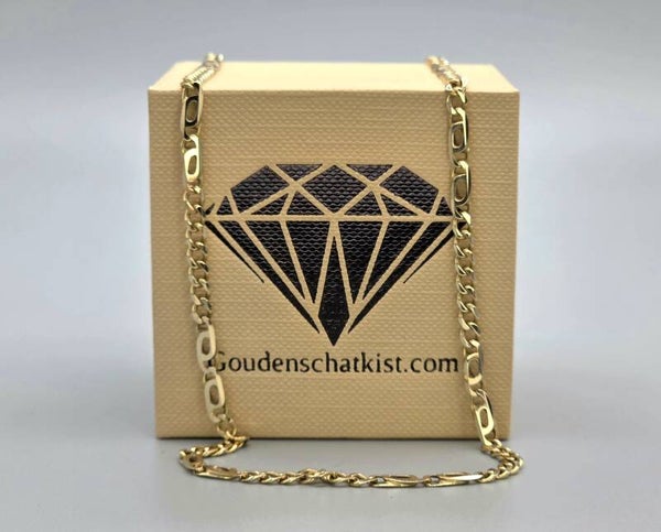 Vintage gouden valkenoogschakel en gourmetschakel ketting. 2026/572