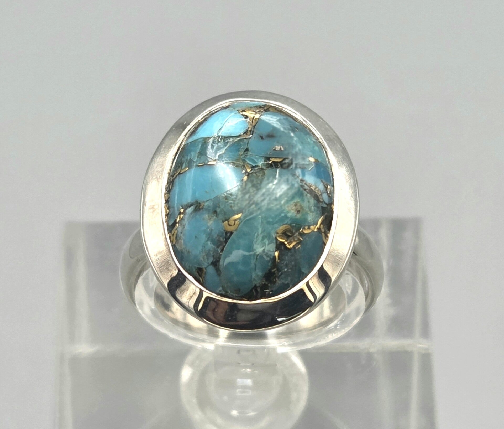 Zilveren ring met edelsteen koper turkooise. 2026/666
