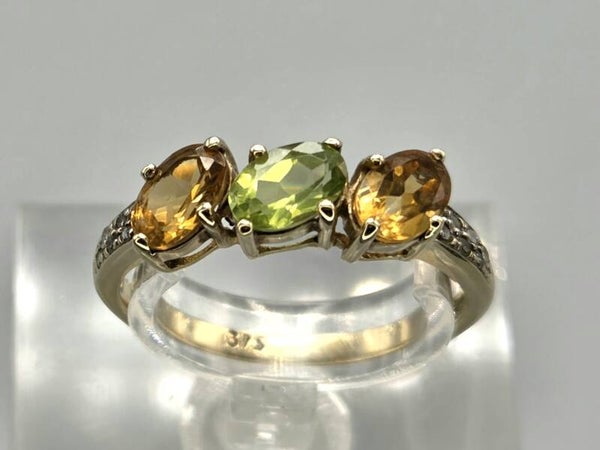 Vintage ring met edelsteen citrien en peridot en diamant. 2026/650