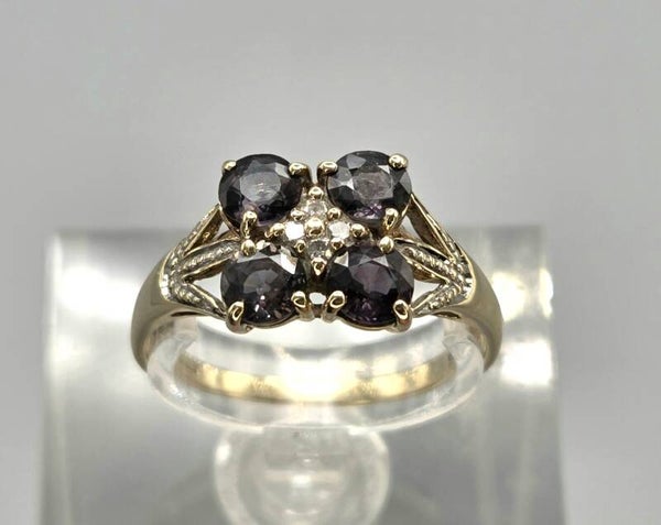 Vintage ring met edelsteen saffier en diamant.  2026/629