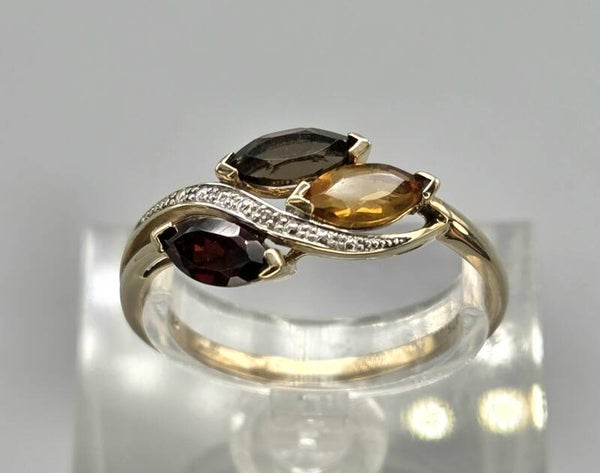 Vintage ring met edelsteen citrien,topaas, granaat en diamant. 2026/632