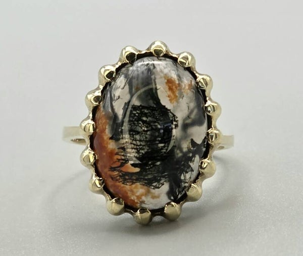 Vintage ring met edelsteen mosagaat. 2026/675