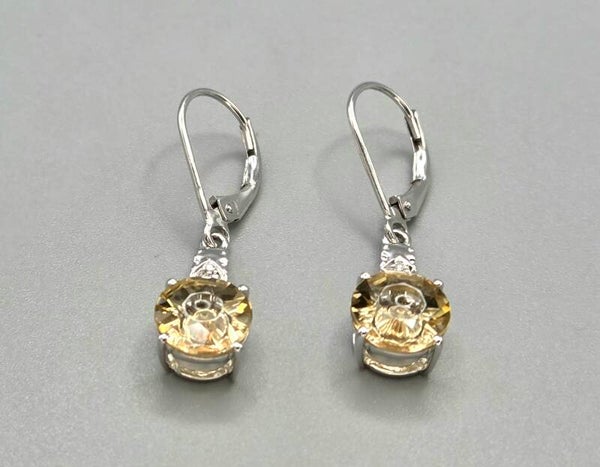 Vintage oorbellen met edelsteen citrien en diamant. 2026/701