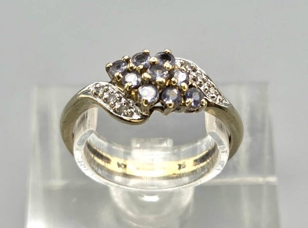 Vintage ring met edelsteen tanzaniet en diamant.  2026/704